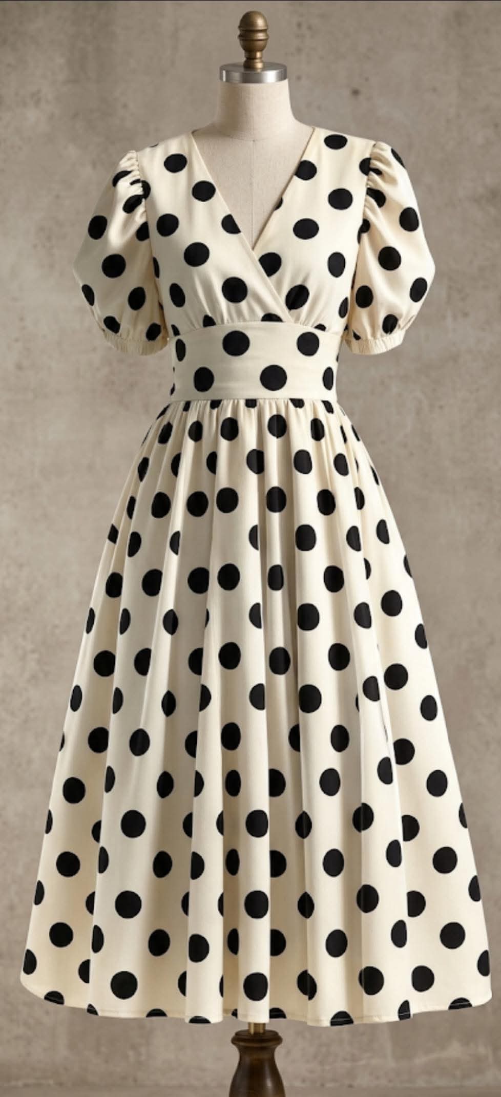 Vestido Midi de Talla Grande con Estampado de Lunares y Cuello en V Francés