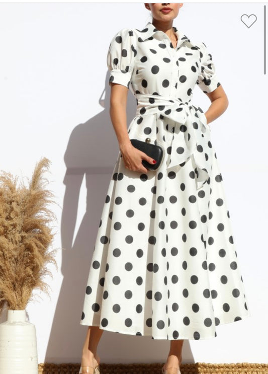 Midi Camisero de Lunares-Off White