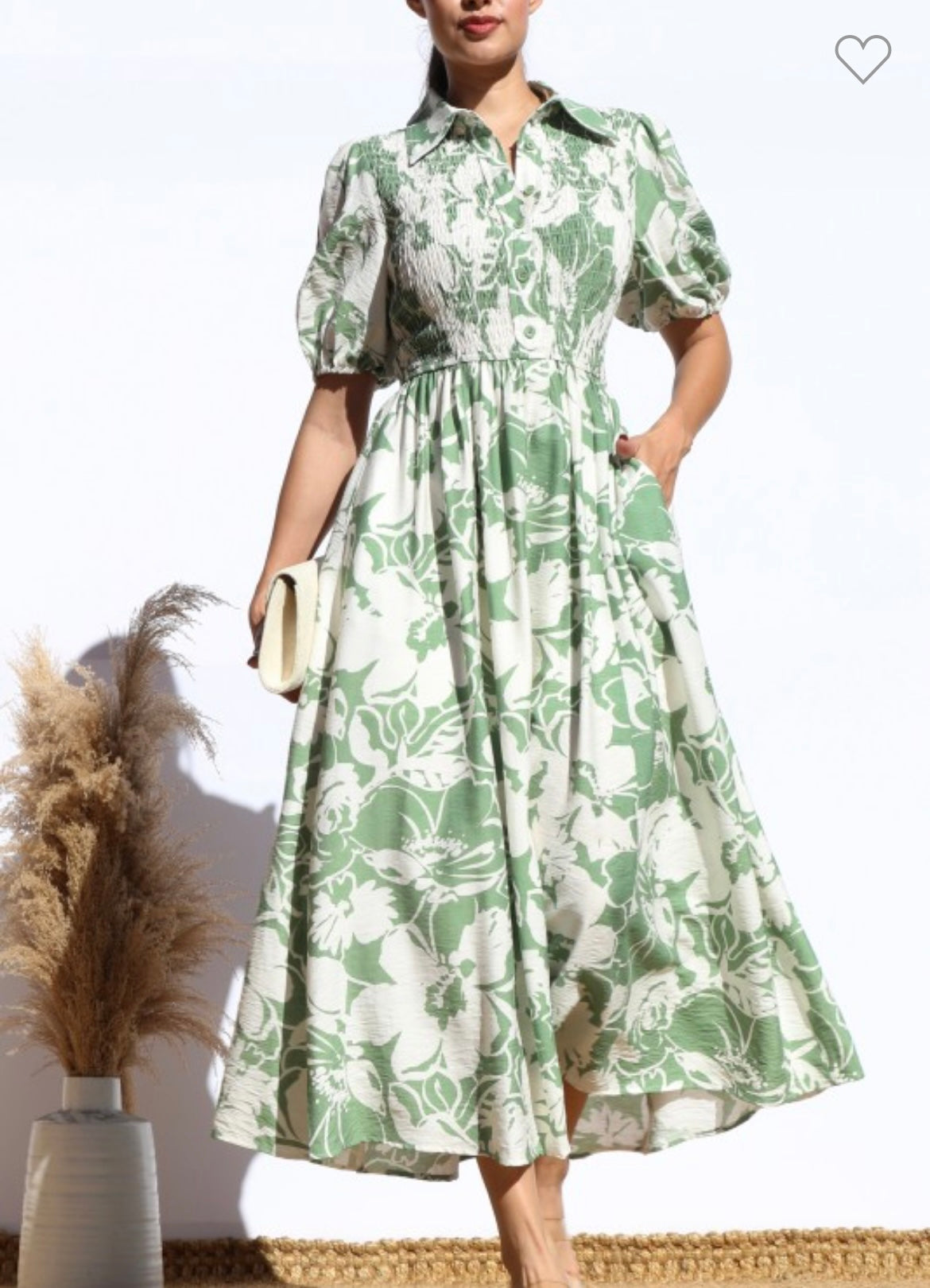 Midi Floral Smocked - Olive