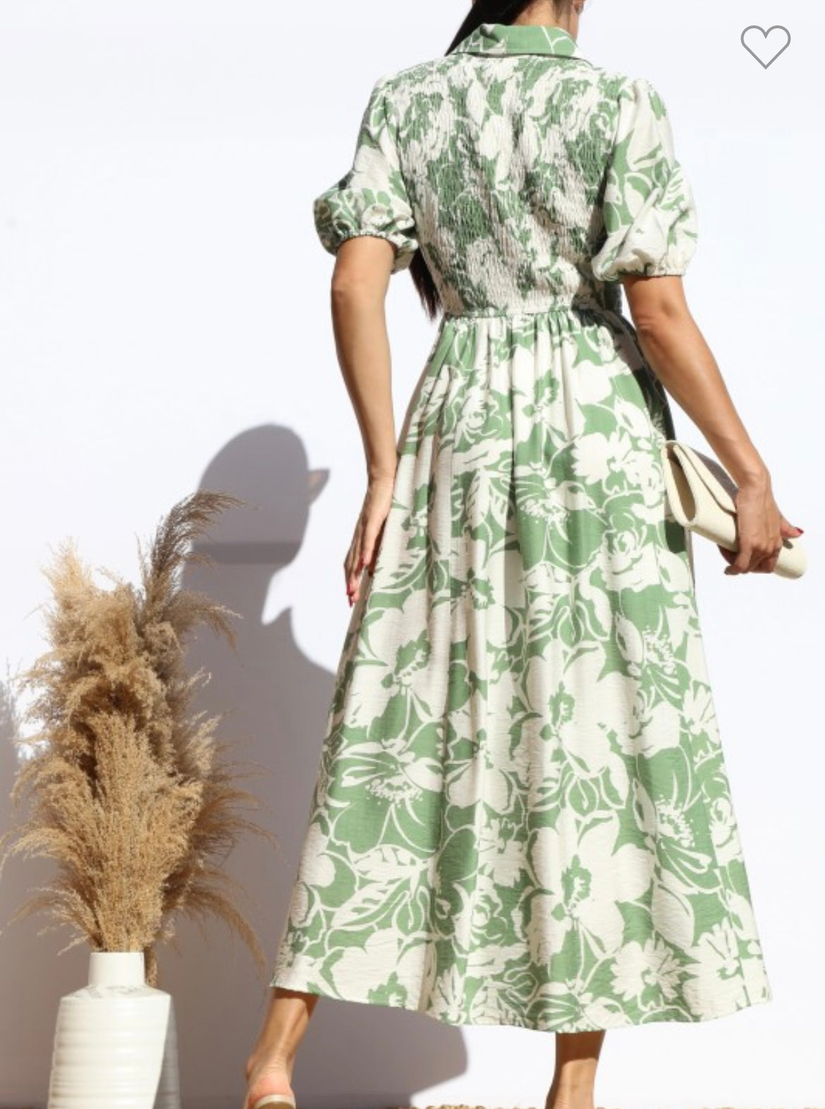 Midi Floral Smocked - Olive