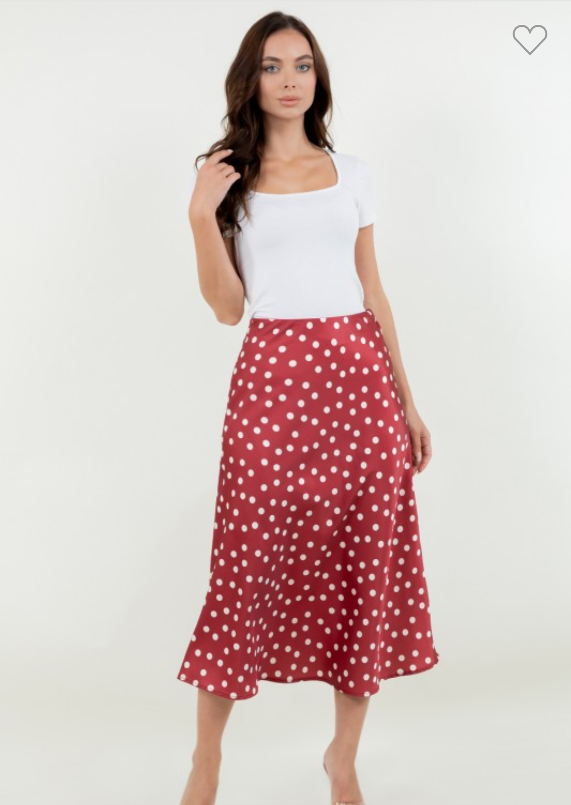 Polka Dot Satin Midi Skirt