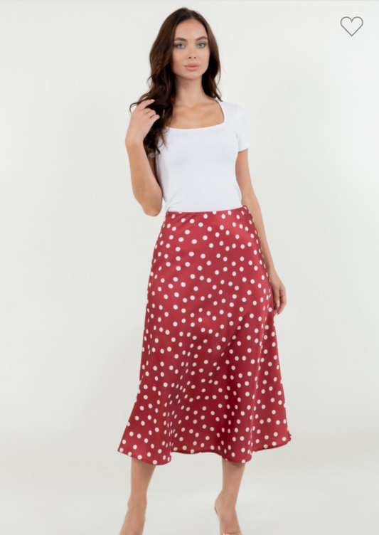 Polka Dot Satin Midi Skirt