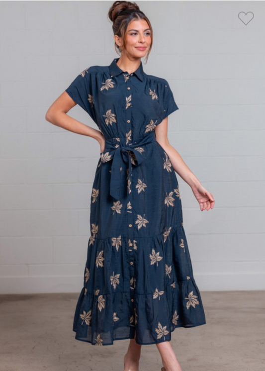 Maxi Bordado con Cintura Ajustable - Navy