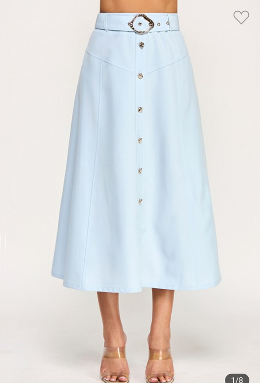 Falda Midi Abotonada con Cinturón – Off White