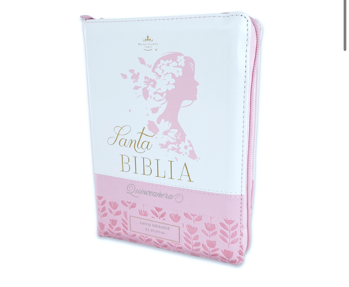 Biblia Quinceañera Reina-Valera 1960 con Cierre – Edición Compacta Blanca Floral