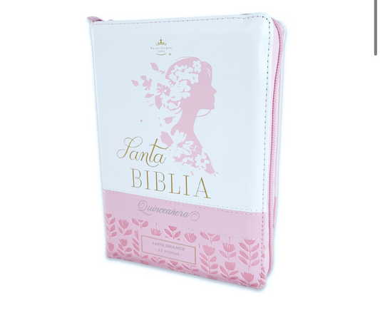 Biblia Quinceañera Reina-Valera 1960 con Cierre – Edición Compacta Blanca Floral