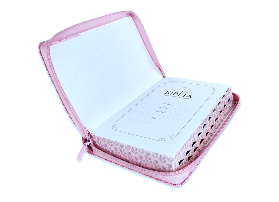 Biblia Quinceañera Reina-Valera 1960 con Cierre – Edición Compacta Blanca Floral