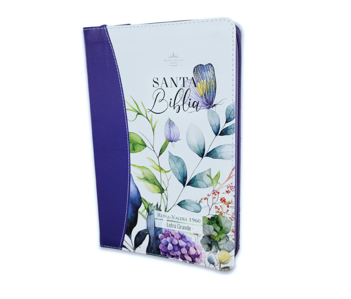 Biblia Reina Valera 1960 - Letra Grande (12 pts), Imitación Piel Jardín Púrpura con Cierre e Índice