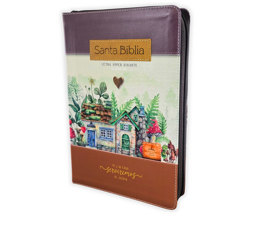 Biblia Reina Valera 1960 con Cierre, Letra Súper Gigante (19 pts) - Edición "Yo y mi casa", Imitación Piel Floral Marrón.